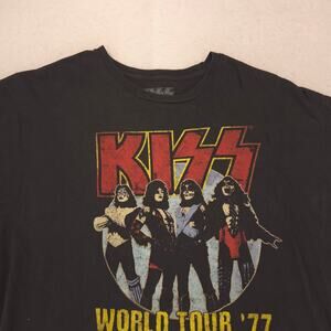 Kiss World Tour 77 Band Crew Neck Graphic T Shirt Mens Size Extra Large XL Black